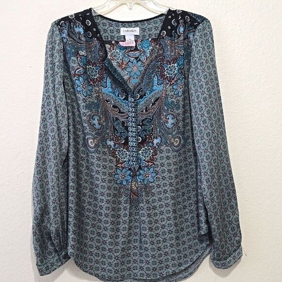 Carmen Marc Valvo silky peasant blouse M - Picture 1 of 6